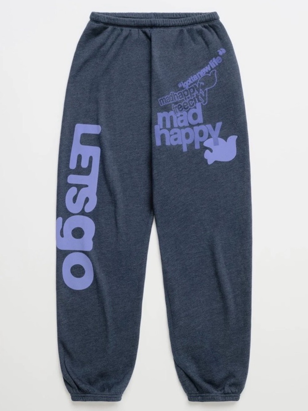 Mad Happy Navy Sweatpants with Lavender Graphics- rare- sold out